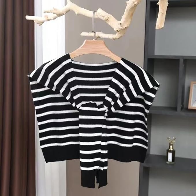 Women's Striped Knit Cardigan Wrap - Versatile Knotted Scarf Cape Fashion Shawl