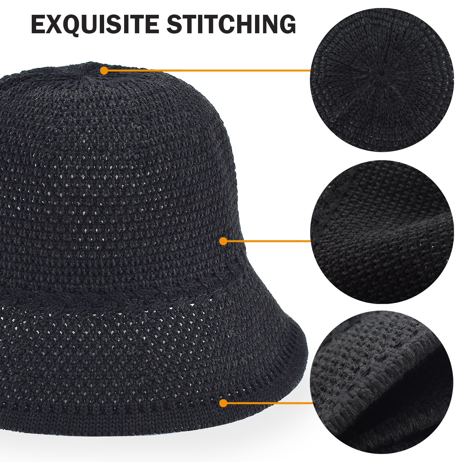 *Packable Straw Bucket Hat for Women, Summer Beach Bucket Hat Foldable Woven Khaki