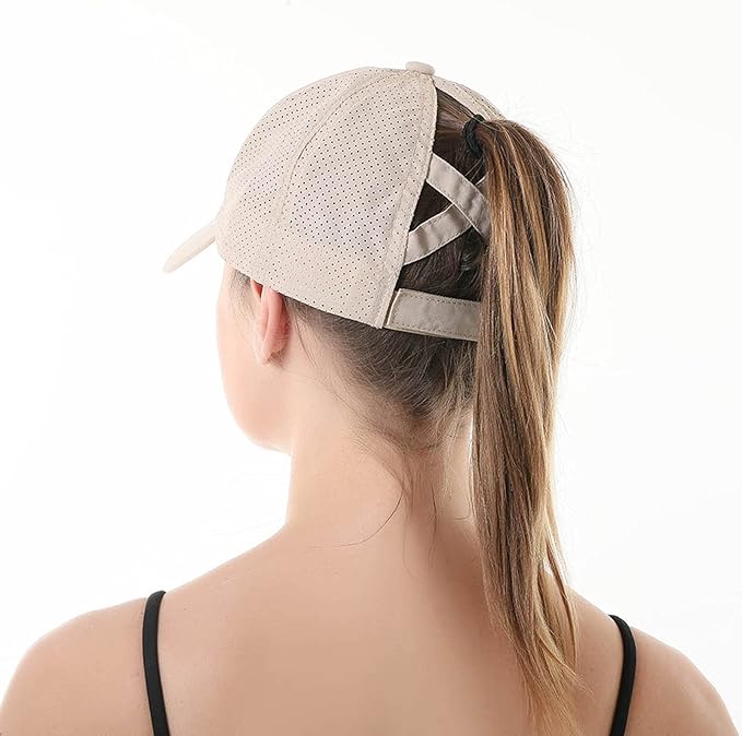 Womens Criss Cross Ponytail Baseball Cap Adjustable High Messy Bun Ponycap Quick Drying Hat