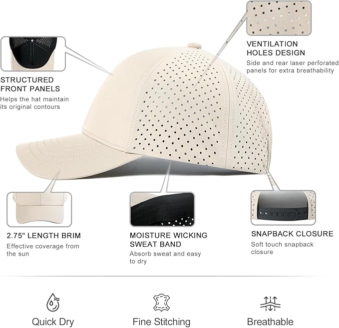 Men Quick Dry Baseball Cap Laser Cut Mesh Ball Curved Brim Snapback Hat