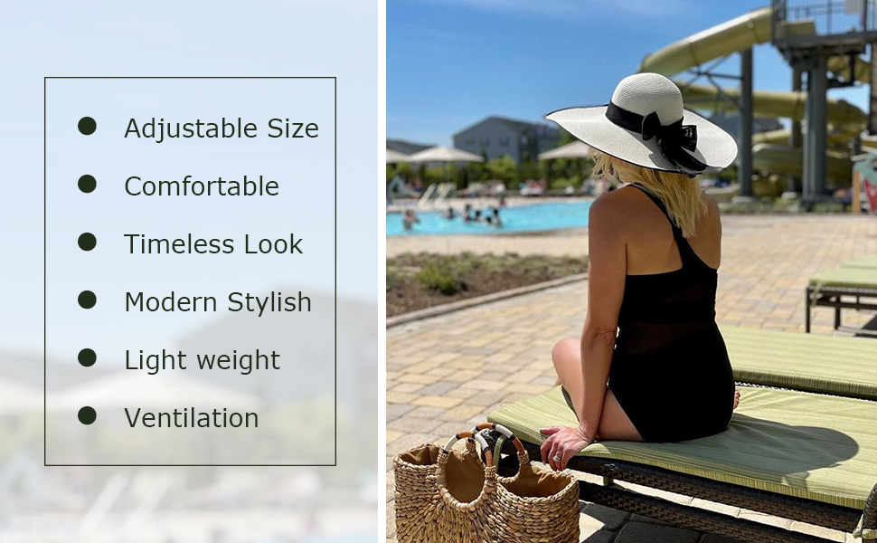 Womens 5.5 Inches Big Bowknot Straw Hat Large Floppy Foldable Roll up Beach Cap Sun Hat UPF 50+