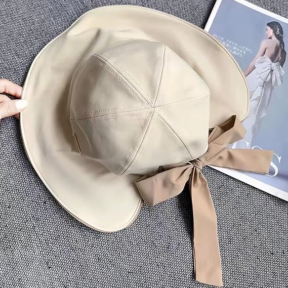 Wide Brim Hats for Woman Foldable Hats Sun Hats for Women uv Protection Bowknot Bucket hat Adjustable hat with Ponytail Hole