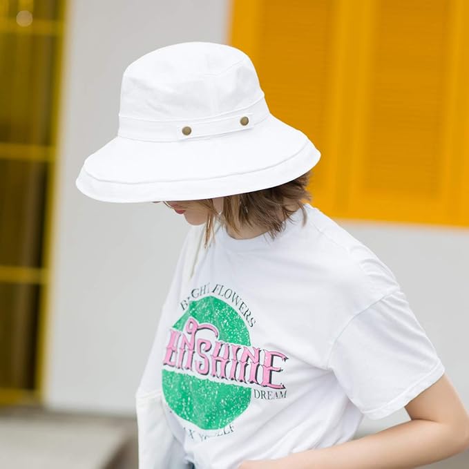 Womens Cotton Wide Brim Sun Hats UPF50+ UV Packable Beach Hat Summer Bucket Cap for Travel