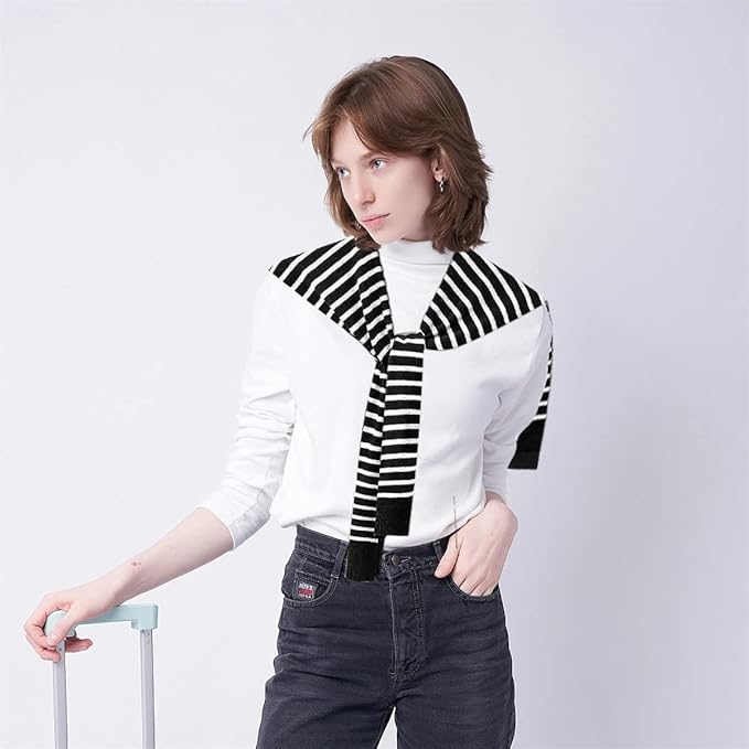 Women's Striped Knit Cardigan Wrap - Versatile Knotted Scarf Cape Fashion Shawl