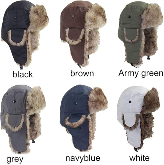 Russian Trapper Hat - Winter Windproof Ski Mask for Men & Women, Heavy Duty Fur Lined Ear Flap Hat for Cold Weather, Military Style Trooper Cap