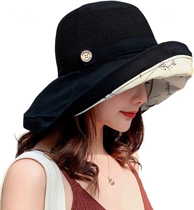 Women's Wide Brim Sun Hat UPF 50+ - Breathable Mesh Bucket Hat, Packable UV Protection Summer Hat for Beach, Travel & Outdoor