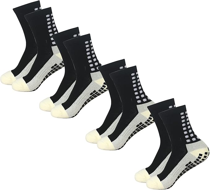 4-Pair Non-Slip Grip Socks for Men & Women - Football, Basketball, Soccer Sports Socks with Anti-Skid Technology