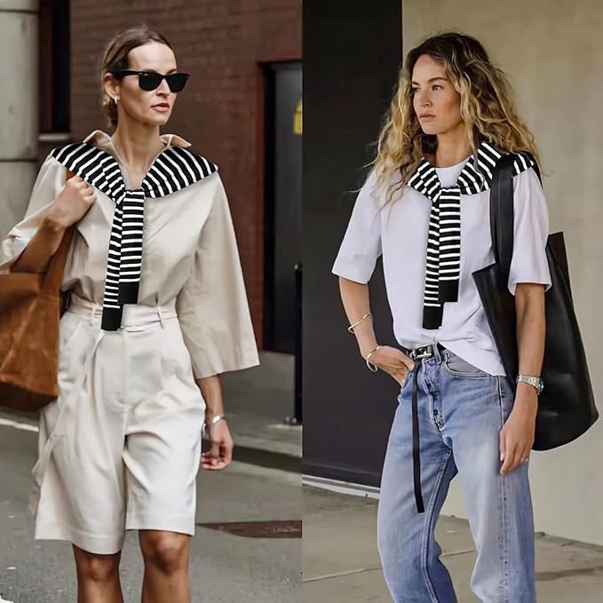 Women's Striped Knit Cardigan Wrap - Versatile Knotted Scarf Cape Fashion Shawl