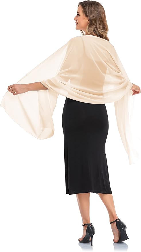 Elegant Chiffon Shawl Wrap for Women - Sheer Silk-Like Wedding Bridal Scarf, Soft Evening Dress Wrap for Special Occasions