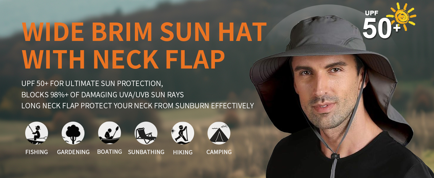 Outdoor UPF50+ Sun Hat Wide Brim Mesh Fishing Hat with Neck Flap