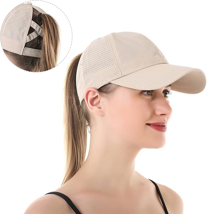 Womens Criss Cross Ponytail Baseball Cap Adjustable High Messy Bun Ponycap Quick Drying Hat