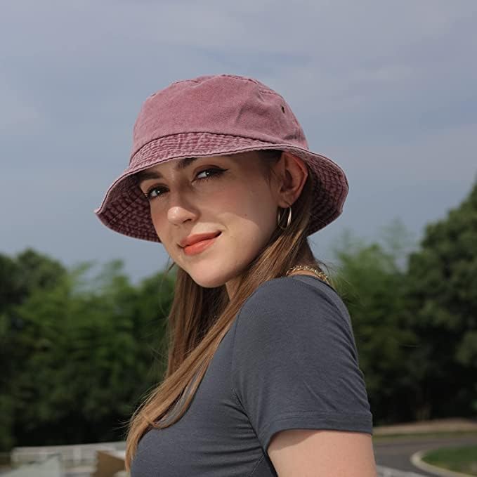 Washed Cotton Bucket Hats Packable Summer Outdoor Cap Travel Beach Sun Hat Plain Colors for Men Women