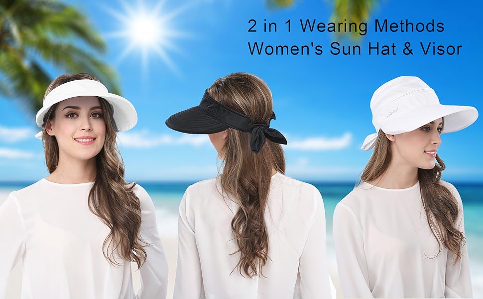 Wide Large Brim Sun Hat Summer UV Protection Thin Hat 2 in 1 Beach Sun Hat
