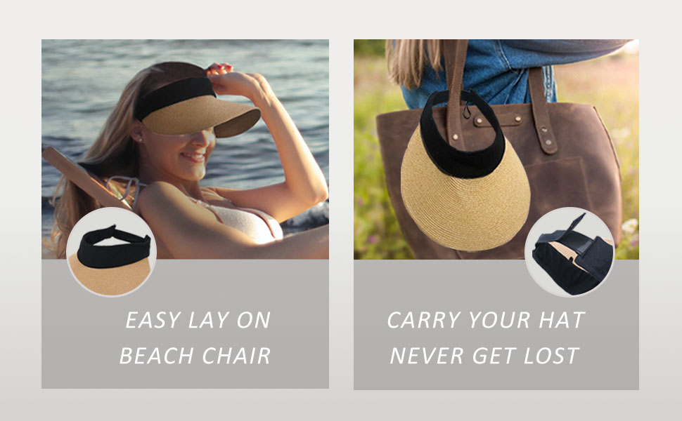 Women Straw Sun Visor Hat Wide Brim Summer UV Protection Beach Cap Foldable Packale Korean Style