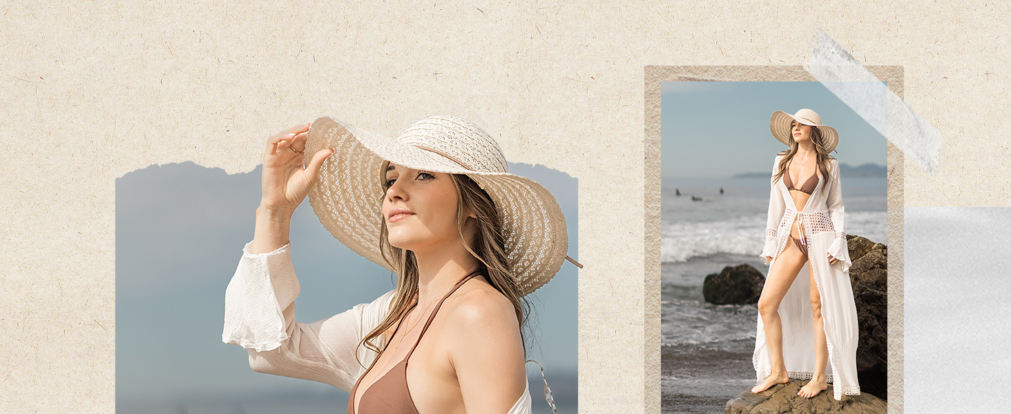 Sun Hat Womens, Beach Wide Brim Hats for Women, Summer Floppy Packable Lace Sun Beach Sunhat Women Foldable