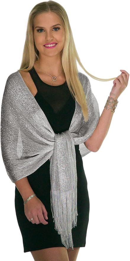 Elegant Metallic Glitter Shawl for Women – Sparkling Evening Wrap, Wedding Shawl Gift, Glamorous Party Accessory, Lightweight Dress Scarf (Gold/Silver)