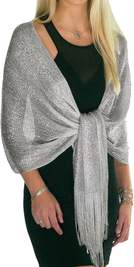 Elegant Metallic Glitter Shawl for Women – Sparkling Evening Wrap, Wedding Shawl Gift, Glamorous Party Accessory, Lightweight Dress Scarf (Gold/Silver)