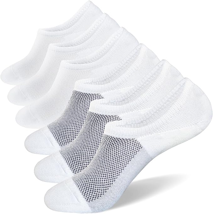 Men's No Show Socks 6-Pack - Breathable Cotton Low Cut Invisible Liner Socks with Non-Slip Grips for Sneakers, Loafers & Dress Shoes