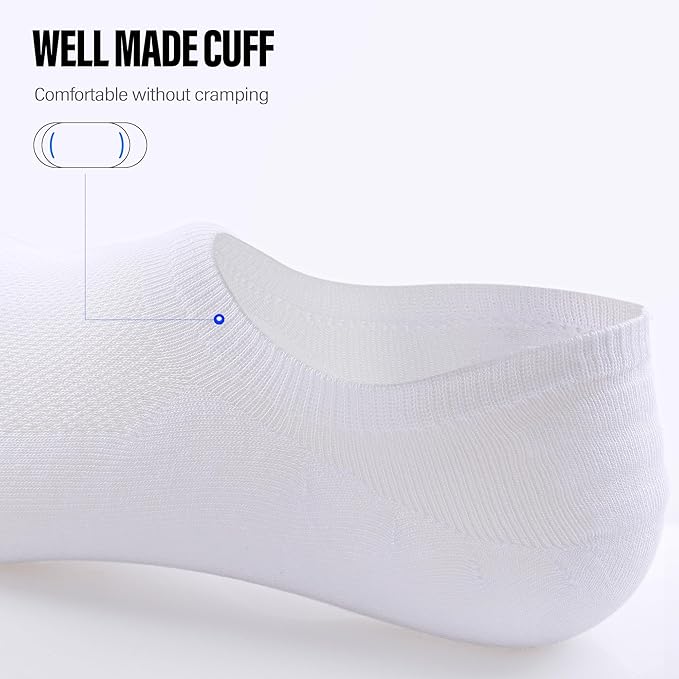 Men's No-Show Socks 6-Pack - Breathable Cotton Low Cut Ankle Socks with Non-Slip Grips & High Elasticity, Thin Invisible Liner Socks for Sneakers & Loafers