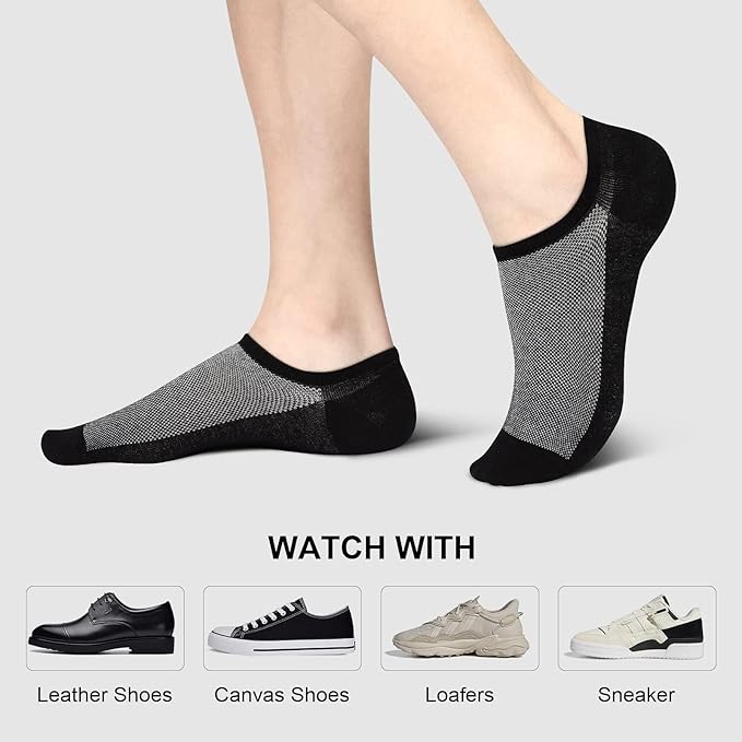 Men's No-Show Socks 6-Pack - Invisible Ankle Socks with Grip