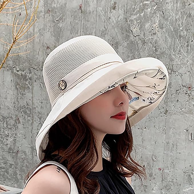 Women's Wide Brim Sun Hat UPF 50+ - Breathable Mesh Bucket Hat, Packable UV Protection Summer Hat for Beach, Travel & Outdoor