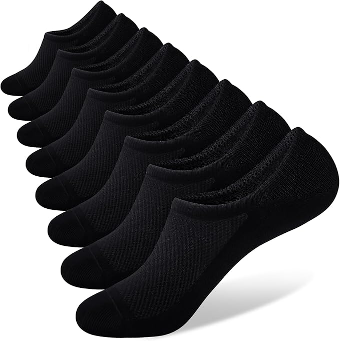 Men's No Show Socks 8-Pack - Breathable Cotton Low Cut Invisible Liner Socks with Non-Slip Grips for Sneakers, Loafers & Dress Shoes