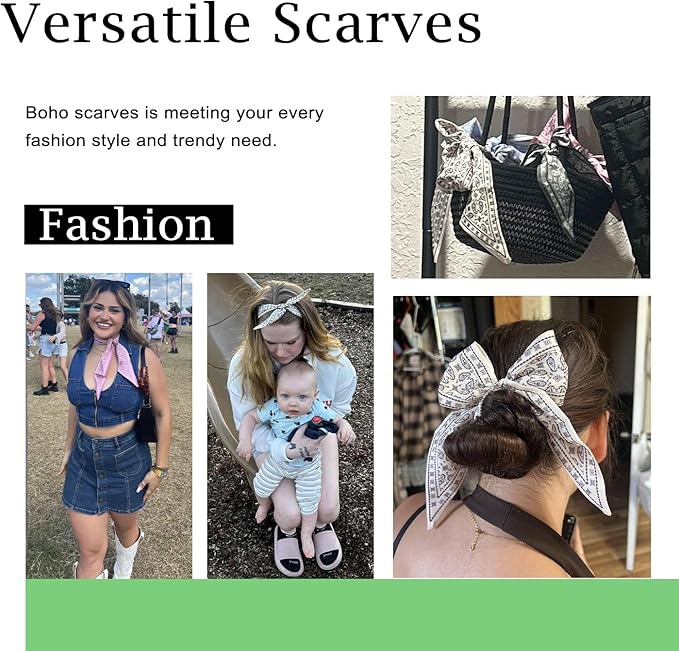 4-Pack Boho Fashion Scarves for Women - Multipurpose Satin Headbands & Hair Wraps, Stylish Bag Accessories & Neck Scarves
