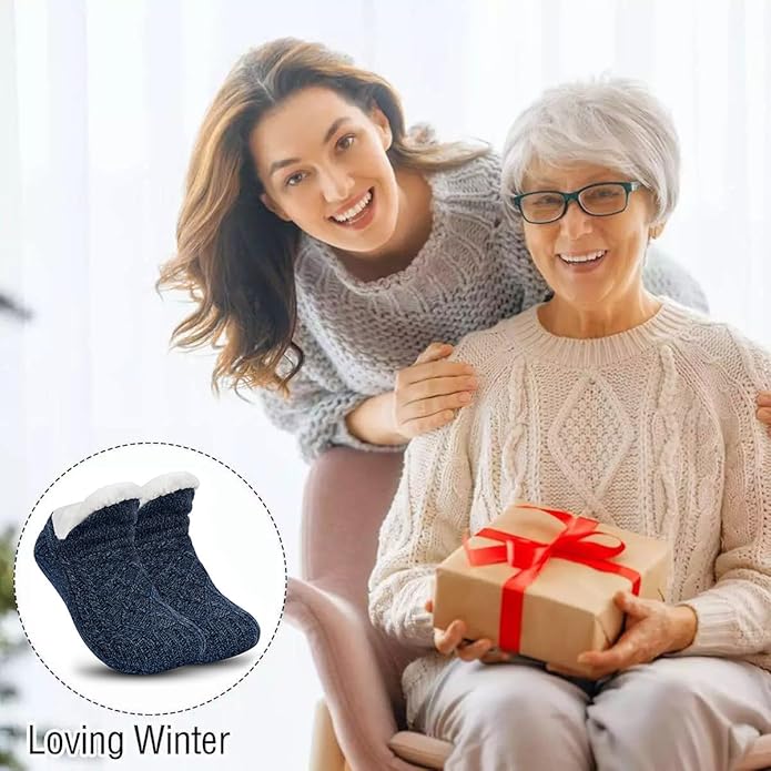 Unisex Fuzzy Slipper Socks 2-Pack - Ultra Soft Fleece Lined Warm Socks with Anti-Slip Grips for Indoor/Outdoor Wear (Men & Women)