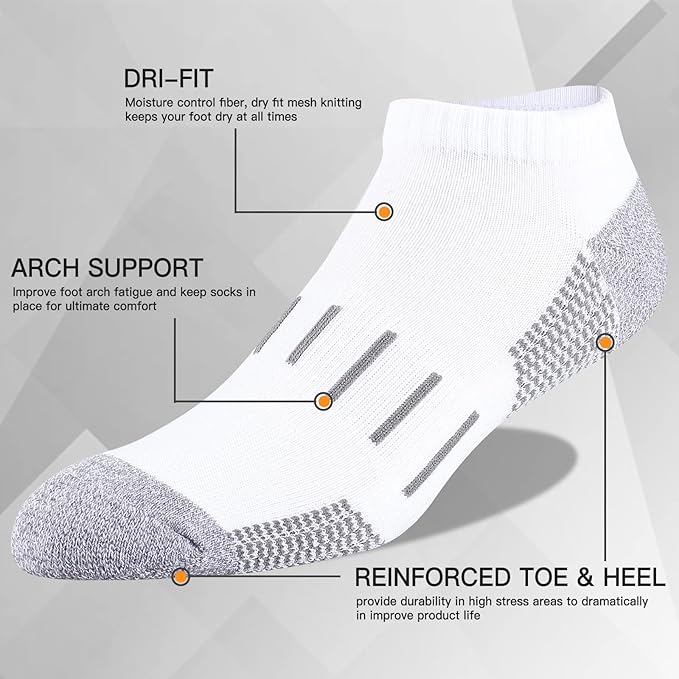 Men's Performance Ankle Socks 6-Pack - Moisture Wicking Running Socks with Cushion Support, Low Cut Athletic Socks for Sports & Gym