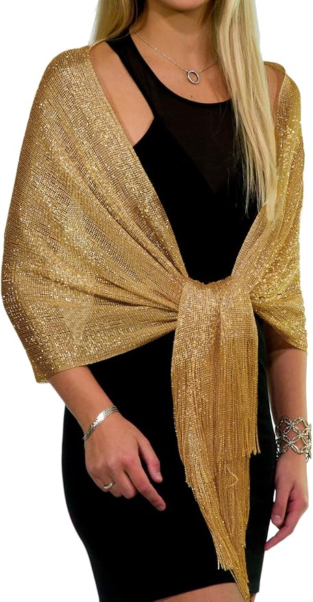 Elegant Metallic Glitter Shawl for Women – Sparkling Evening Wrap, Wedding Shawl Gift, Glamorous Party Accessory, Lightweight Dress Scarf (Gold/Silver)
