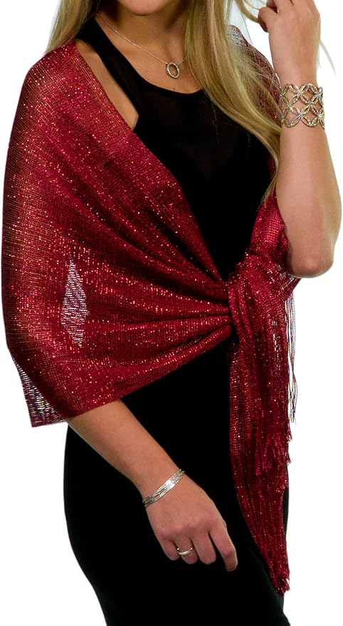 Elegant Metallic Glitter Shawl for Women – Sparkling Evening Wrap, Wedding Shawl Gift, Glamorous Party Accessory, Lightweight Dress Scarf (Gold/Silver)