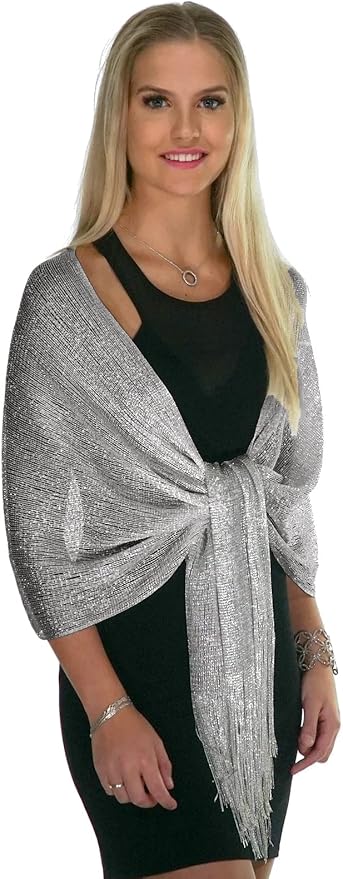 Elegant Metallic Glitter Shawl for Women – Sparkling Evening Wrap, Wedding Shawl Gift, Glamorous Party Accessory, Lightweight Dress Scarf (Gold/Silver)