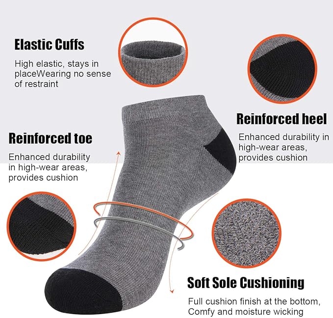 10-Pack Men's Cushioned Ankle Socks - Ultra Comfortable Low-Cut Breathable Everyday Socks