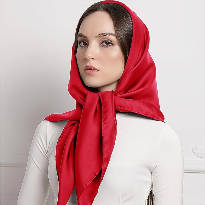 35" Square Silk-Like Scarf for Women - Luxe Hair Wrap & Nighttime Sleep Scarf, Soft Fashion Head Cover for Styling & Protection
