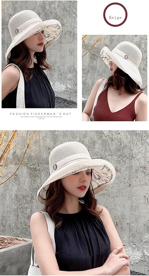 Women's Wide Brim Sun Hat UPF 50+ - Breathable Mesh Bucket Hat, Packable UV Protection Summer Hat for Beach, Travel & Outdoor