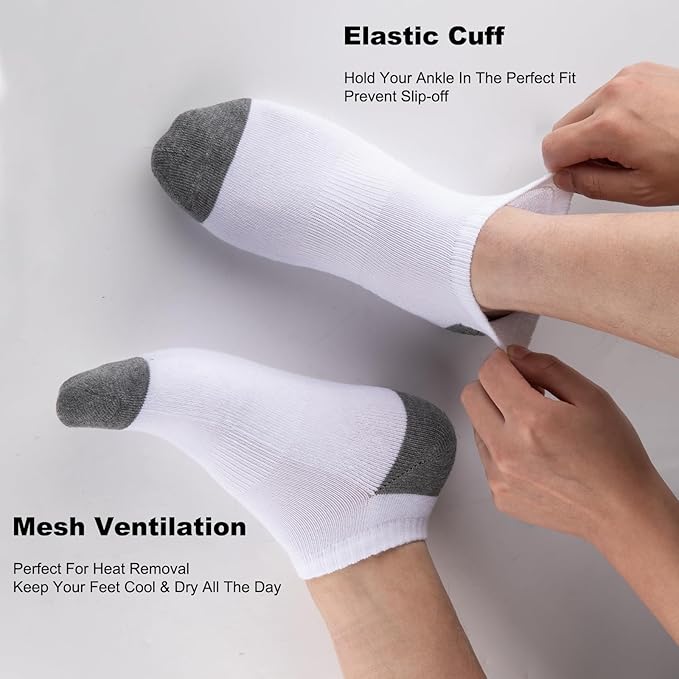 10-Pack Men's Cushioned Ankle Socks - Ultra Comfortable Low-Cut Breathable Everyday Socks
