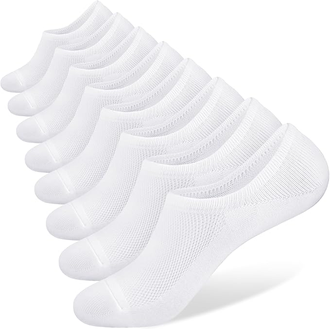 Men's No Show Socks 8-Pack - Breathable Cotton Low Cut Invisible Liner Socks with Non-Slip Grips for Sneakers, Loafers & Dress Shoes
