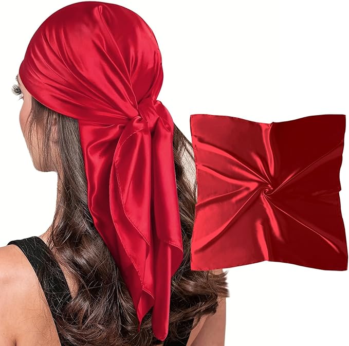 35" Square Silk-Like Scarf for Women - Luxe Hair Wrap & Nighttime Sleep Scarf, Soft Fashion Head Cover for Styling & Protection