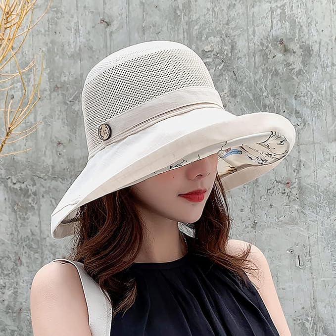 Women's Wide Brim Sun Hat UPF 50+ - Breathable Mesh Bucket Hat, Packable UV Protection Summer Hat for Beach, Travel & Outdoor