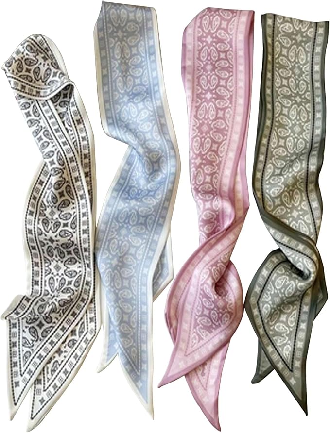 4-Pack Boho Fashion Scarves for Women - Multipurpose Satin Headbands & Hair Wraps, Stylish Bag Accessories & Neck Scarves