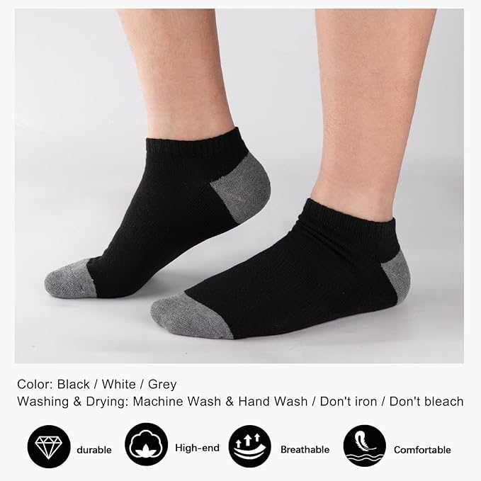 10-Pack Men's Cushioned Ankle Socks - Ultra Comfortable Low-Cut Breathable Everyday Socks