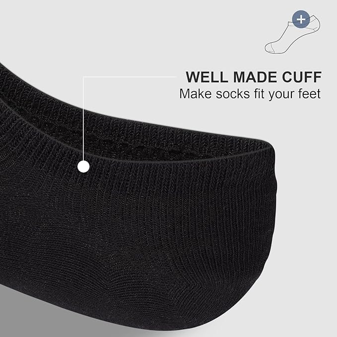 Men's No-Show Socks 6-Pack - Low Cut Ankle Socks with Non-Slip Grips, Breathable Cotton Casual Socks for Size 6-13