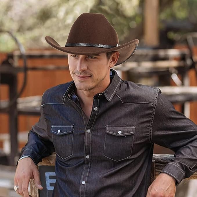 Western Cowboy Hat for Men & Women - Classic Roll-Up Fedora Style with Adjustable Leather Buckle Belt, Vintage Sun Hat for Outdoor, Rodeo, and Country Fashion