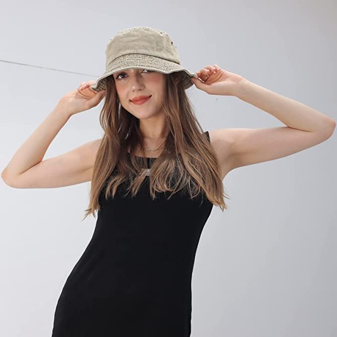 Washed Cotton Bucket Hats Packable Summer Outdoor Cap Travel Beach Sun Hat Plain Colors for Men Women