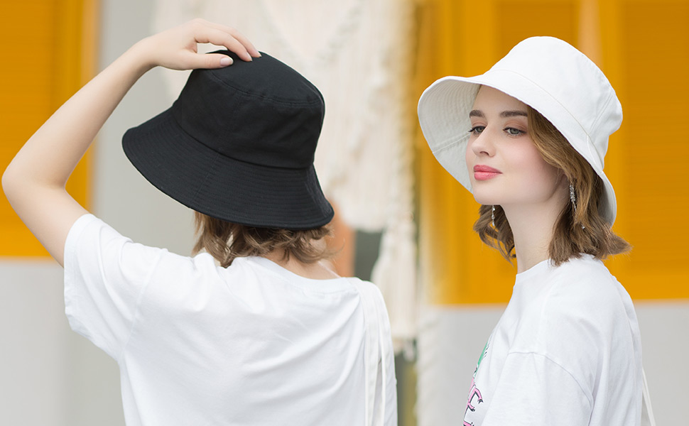 Womens Cotton Wide Brim Sun Hats UPF50+ UV Packable Beach Hat Summer Bucket Cap for Travel