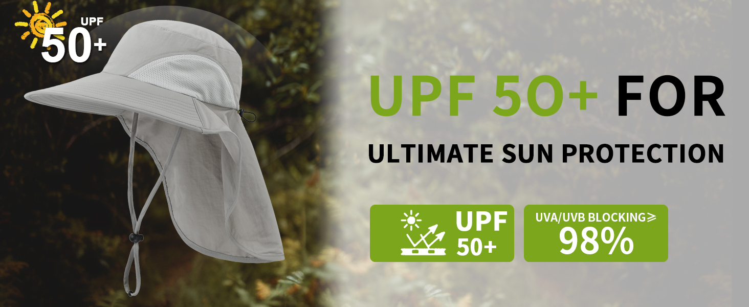 Outdoor UPF50+ Sun Hat Wide Brim Mesh Fishing Hat with Neck Flap