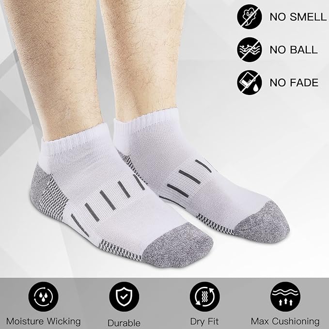Men's Performance Ankle Socks 6-Pack - Moisture Wicking Running Socks with Cushion Support, Low Cut Athletic Socks for Sports & Gym