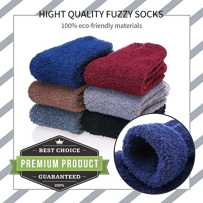 Men's Fuzzy Slipper Socks 2-Pack - Ultra Soft Fleece Lined Winter Warm Sleeping Socks, Cozy Fluffy Cabin Socks for Indoor Comfort