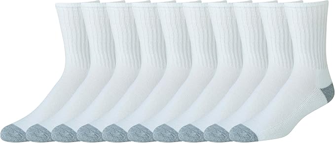Men's Cotton Crew Socks 10-Pack - Half-Cushioned Comfort, Durable for Work & Casual Wear