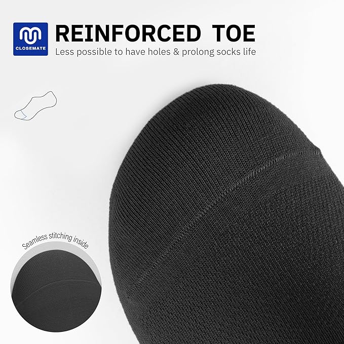 Men's No-Show Socks 6-Pack - Breathable Cotton Low Cut Ankle Socks with Non-Slip Grips & High Elasticity, Thin Invisible Liner Socks for Sneakers & Loafers